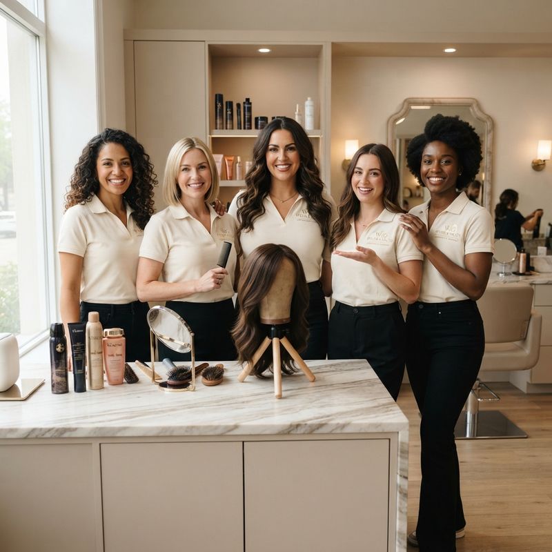 PRUWIGS glueless lace wig and styling tools on a vanity